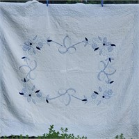Quilt handstitched in 1930s, Blue and White