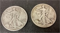 2 walking liberty half dollars --1942S and 1944