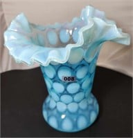 Blue Opalescent Dot Optic 8" Vase