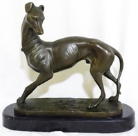 Bronze Whippet Dog Statue on Marble 11"
