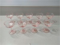 Pink Depression Etched Wine Glasses, 9 PC's