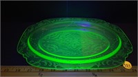 Uranium Glass serving dish. Chip on outer edge.