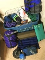 assorted camping gear bag matt dishes