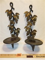 Pair Brass Finsh Grape Vine Wall Candle Pillars