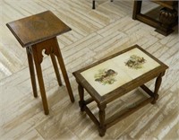 Oak Plant Stand and Petite Tile Top Side Table.