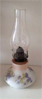 Vintage oil lamp milk glass base with violets
