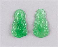 Chinese Green Jadeite Carved Guanyin Pendants 2pc