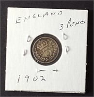 1902 Silver English 3 Pence Coin