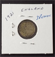 1921 Silver English 3 Pence Coin