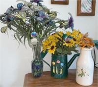 (3) Artificial Florals, Butterflies and Vases