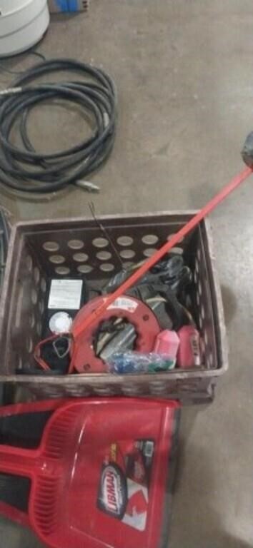 Lot with 50ft steel tape, magnet wand, dustpan