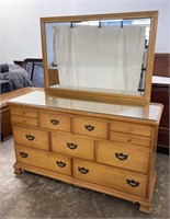 Maple Wooden 9 Drawer Dresser with Mirror