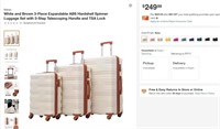 N7149 White  Brown 3-Pc Expandable Luggage Set