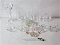 Glass lot, Lenox, Krystol, pink glass, flower frog