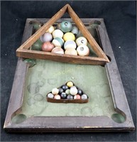 Antique Wood Table Top Pool Table & Balls