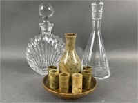 Glass Carafes and Stone with Tray and Cups