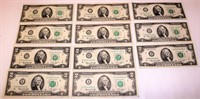 11 US Currency 1976 Series $2 Bills