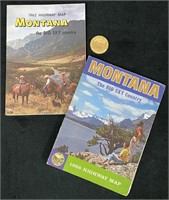 Vtg Montana Maps (2)  & Centennial Coin