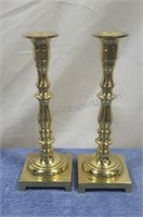 Solid brass candle sticks. 9ins.