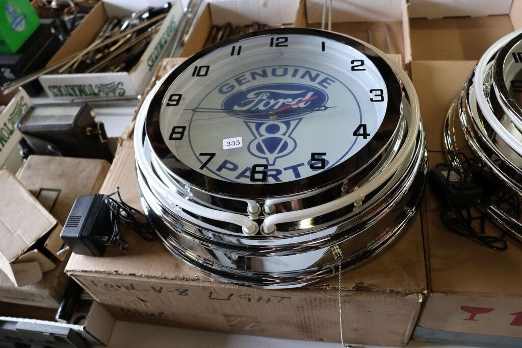 NEW LIGHTED FORD V8 CLOCK - 19"