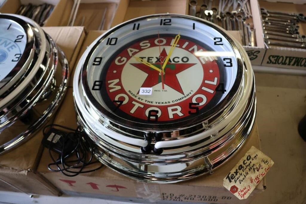 NEW LIGHTED TEXACO CLOCK - 19"