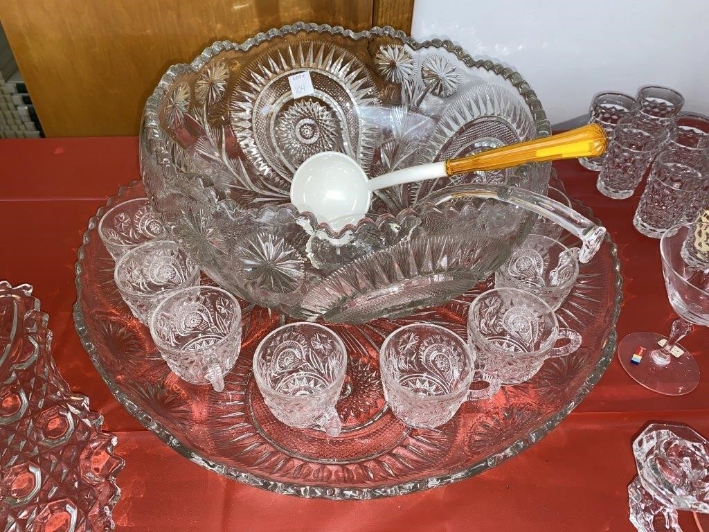 (14PC) CLEAR GLASS PUNCH BOWL SET