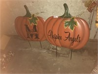 (2) Lg Metal Yard Pumpkins