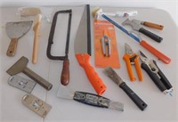 Large Group of Tools: Scrapers, Saw, Pruners