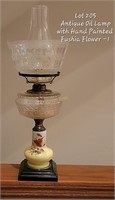 Oil Lamp with Hand Painted Flower