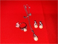 Faux Pearl Ring, Necklace & Earring Set