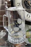 ETCHED PEWTER LIDDED GLASS STEIN