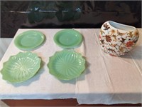 Jadeite Dishes and Vintage Porcelain Bird Vase