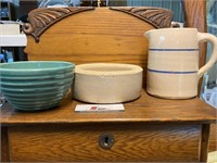 Stoneware pitcher and bowls