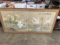 4 PANEL HAND PAINTED ASIAN SCREEN / WALL MOUNT