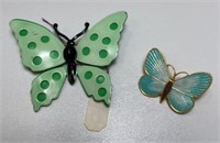 2 Butterfly Pins Blue Green