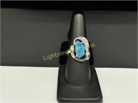14K WHITE GOLD OPAL AND DIAMOND FREE FORM RING