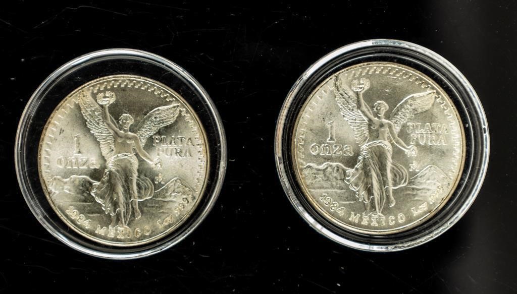 Coin (2) 1 oz  99.99% Silver Mexico Libertad's BU