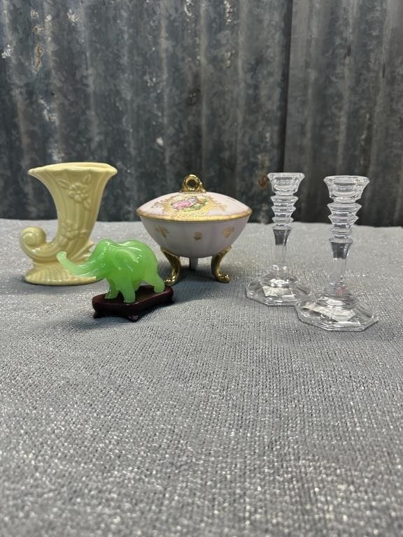 Misc. glassware and elephant