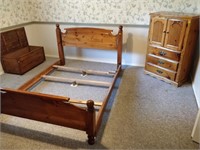Pine Bedroom Queen Size Set Bed Frame, Armoire,