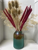 Faux Dried Flowers In 10 " Glass Vase