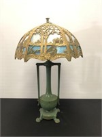 Metal Overlay Slag Glass Table Lamp