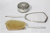 2 pcs Sterling Silver Mirror & Brush With SP Jar