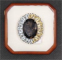 .925 Silver Smokey Quartz & 2 Tone Topaz Ring 8