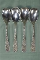 4 Stieff Rose pattern 8-1/4" serving spoons, monog