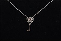 Sterling 925 Heart Key Necklace