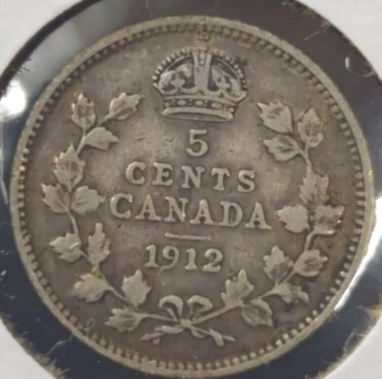 Silver 1912 Canadian $0.05 coin