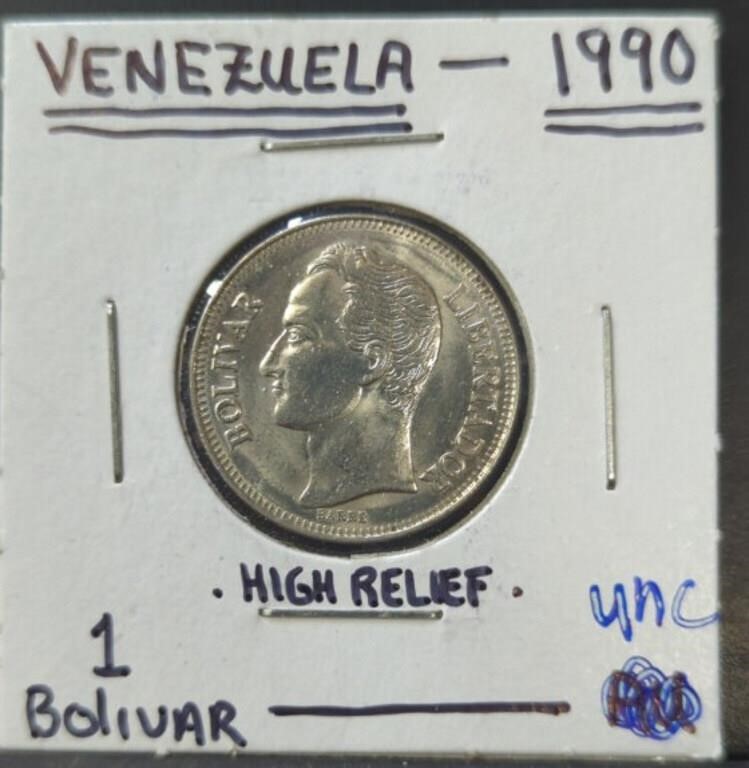 Uncirculated 1990 Venezuela high relief 1 Bolivar