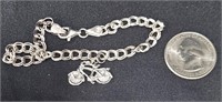 .925 Sterling Silver Bracelet w Bicycle Charm