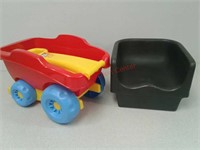 Plastic toy wagon and toddler childs booster seat