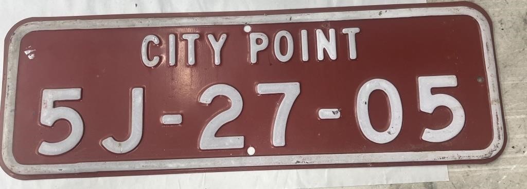City Point Metal Fire Truck License Plate